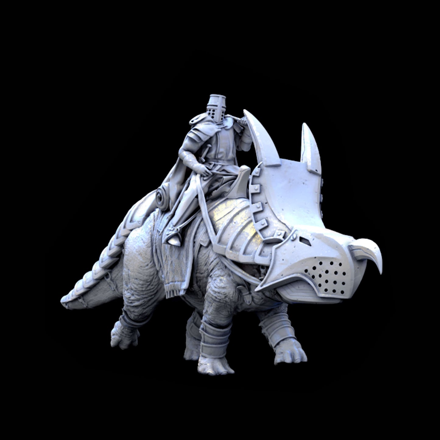Knight and his Triceratops Steed Miniature