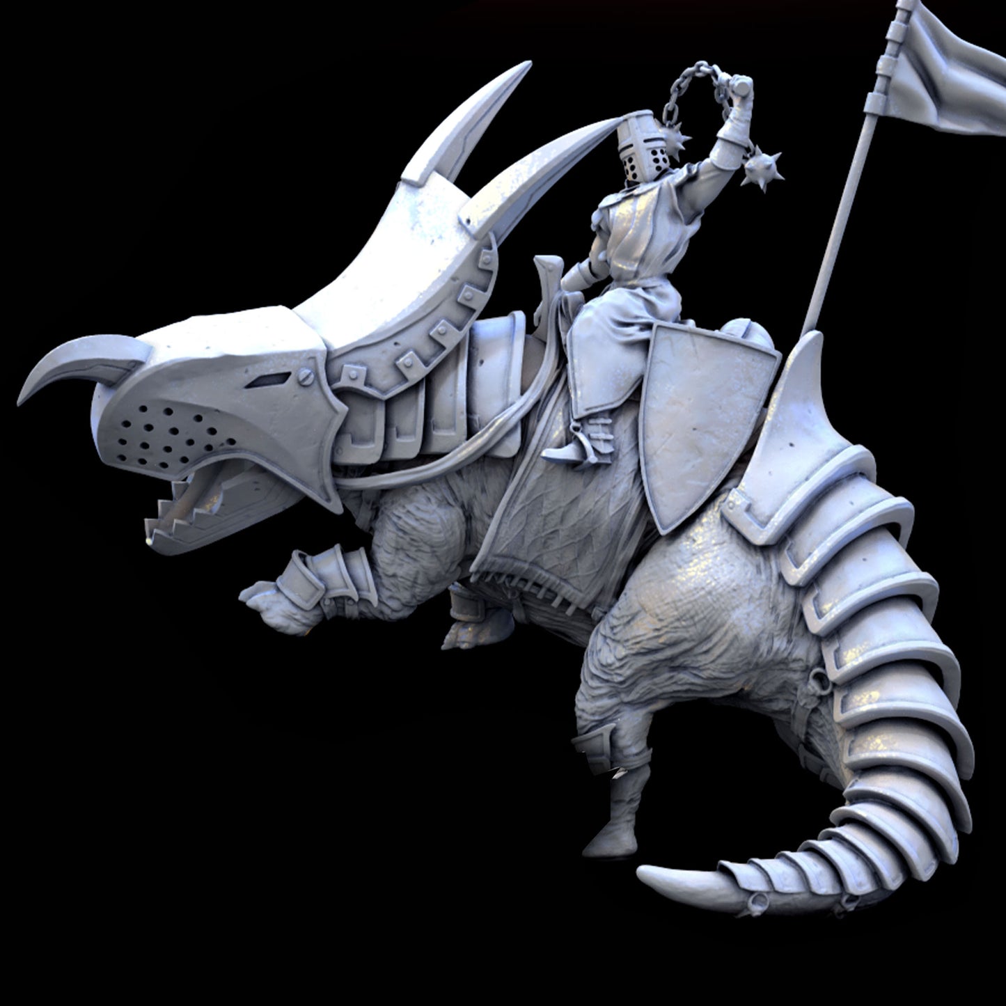 Knight and his Triceratops Steed Miniature